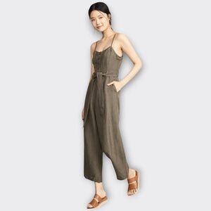 RAILS Harper Jumpsuit Olive Green M | Linen Blend Wide Crop Minimalist Boho Chic